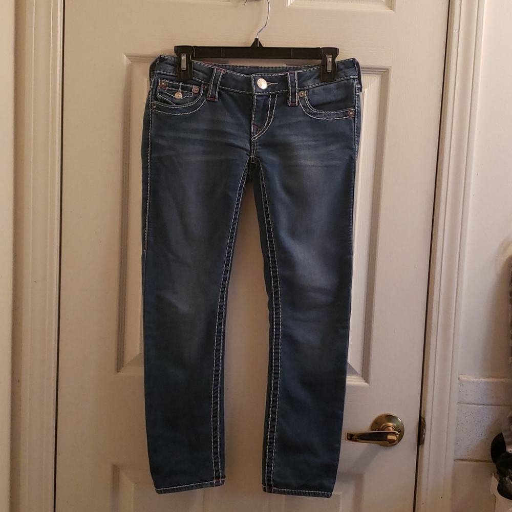 True Religion Skinny Cropped Blue Jeans Size 26